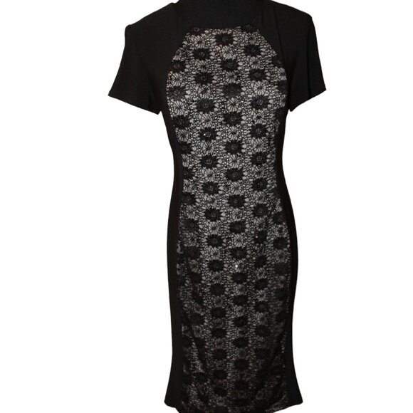 Dressbarn Collection Black Lace Sequin Slim Bodycon Evening Dress, Size 6 EUC - Picture 1 of 11